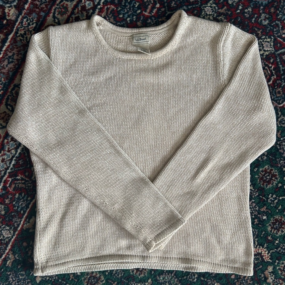 L.L. Bean Small Light Cream Scoopneck Knit Sweater